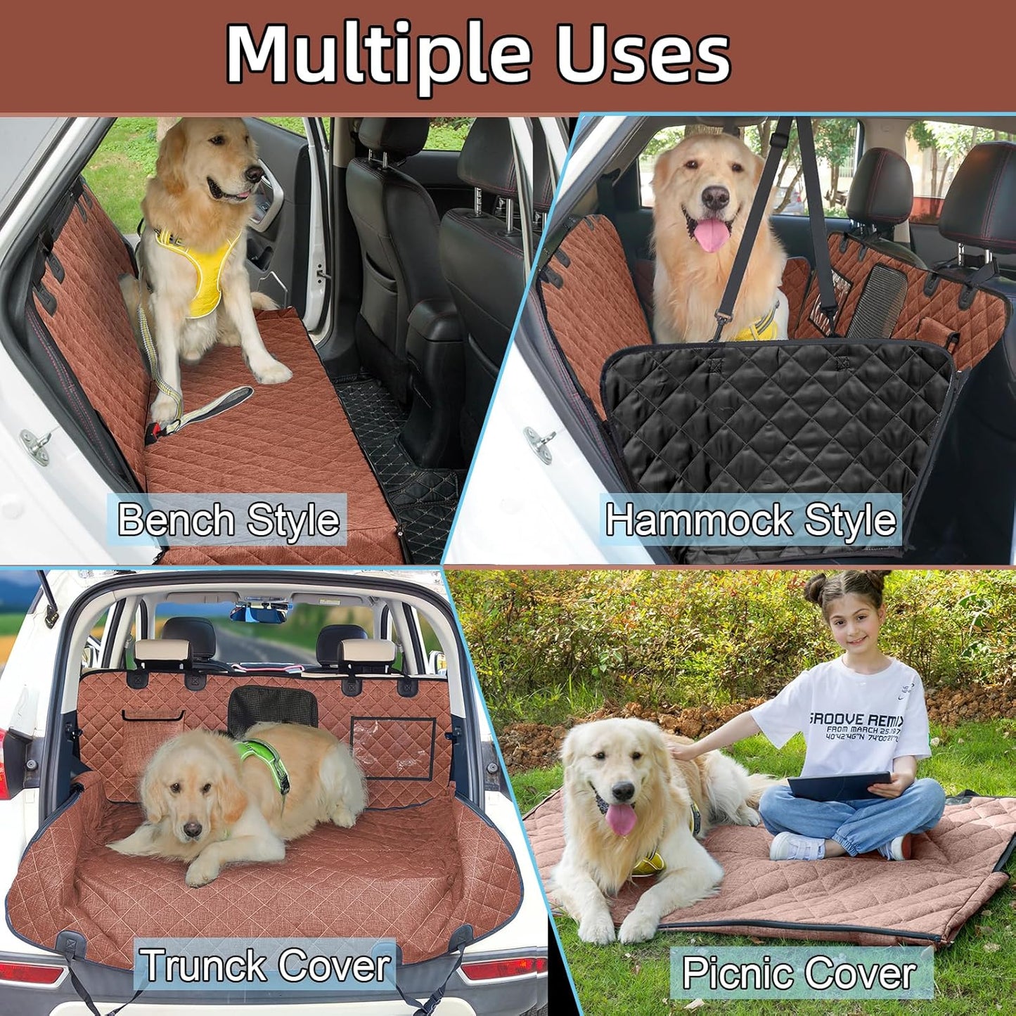 Car Dog Cover Back Seat - Car Hammock for Dogs Waterproof - Dog Car Seat Cover for Back Seat with Mesh Window Big Pocket for Car/Truck/Suv Nonslip Rubber Back Washable Luxury Material