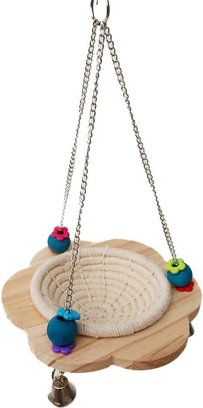 Bird Hammock Bed Hanging Swing Nest Cotton Weave Hemp Rope Hut with Colorful Bells and Chew Toy for Parrot Parakeet Cockatiel Conure Lovebird Budgie