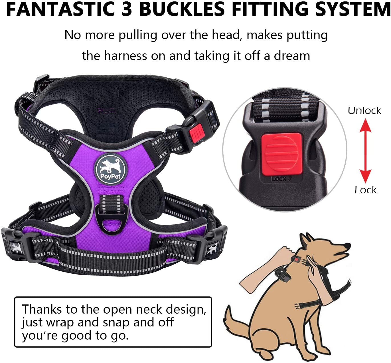 No Pull Dog Harness, No Choke Front Lead Dog Reflective Harness, Adjustable Soft Padded Pet Vest with Easy Control Handle for Small to Large Dogs